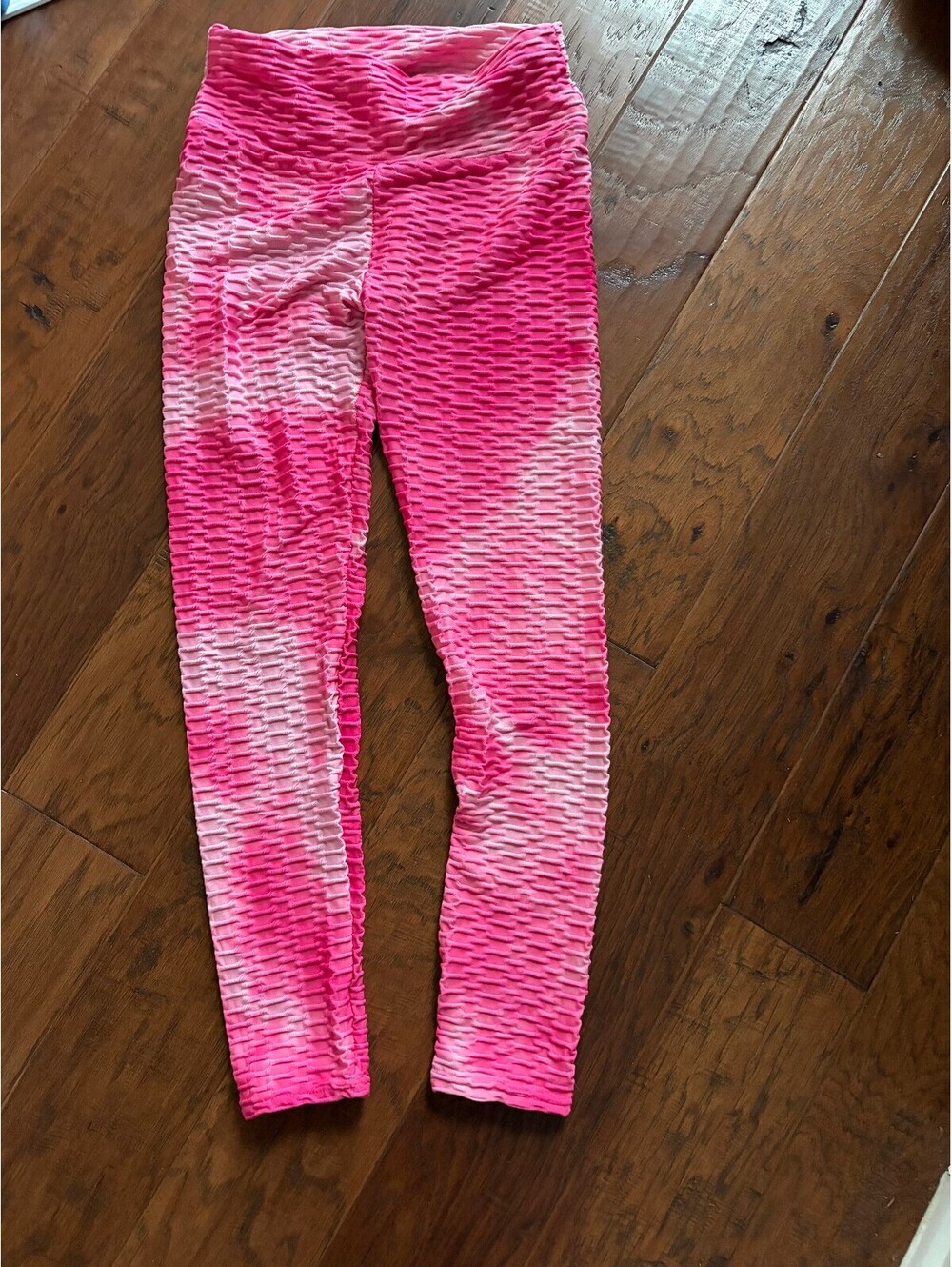 Pink and White Textured High Waist Leggings Size S